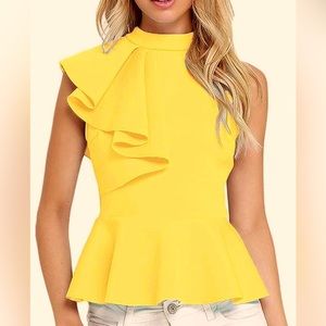 Asymmetrical ruffle side peplum blouse